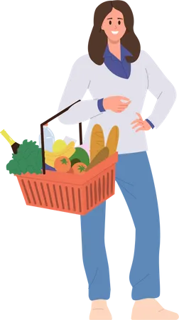 Woman carrying shopping basket  Illustration