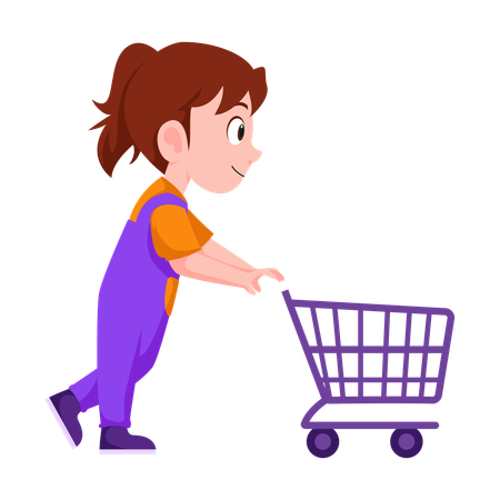 Woman carrying Shopping Cart  Illustration