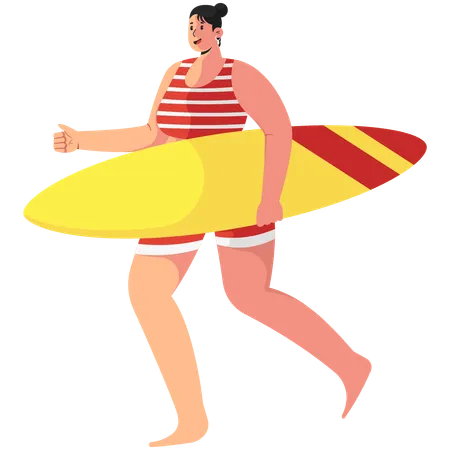 Woman Carrying Surfboard  Illustration