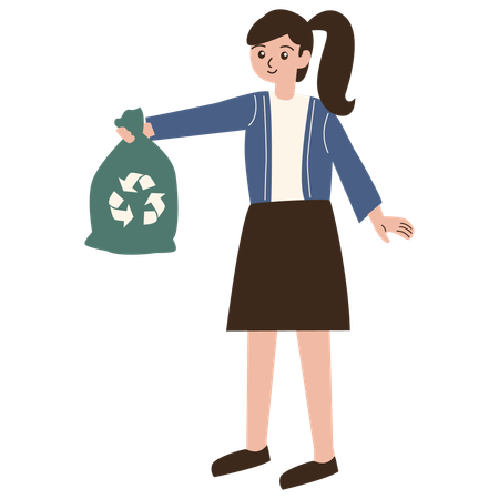 Woman carrying trash bag  Illustration