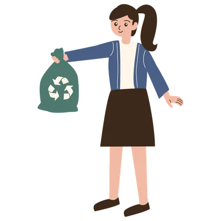 Woman carrying trash bag  Illustration