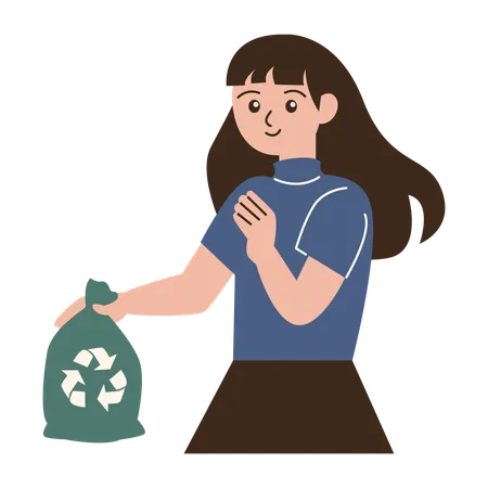 Woman carrying trash bag  Illustration