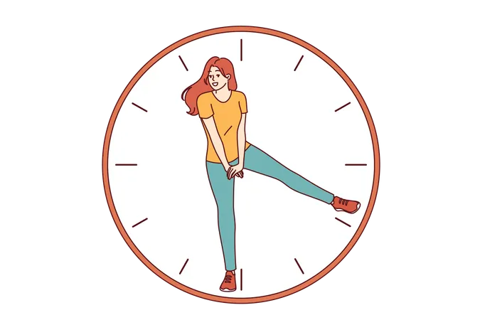 Clock With Happy Woman With Hand Together Communicating Importance Of Time Management And Control Over One Own Schedule Girl Shows Time Calling To Save Every Second And Increase Work Productivity Illustration