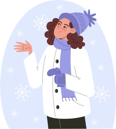 Woman catches snowflakes  Illustration