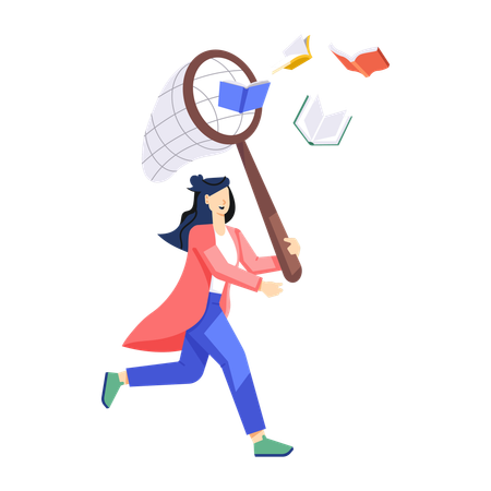 Woman Catching Books  Illustration