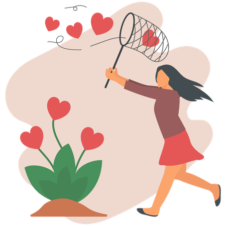 Woman catching Love in the Air  Illustration