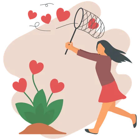 Woman catching Love in the Air  Illustration