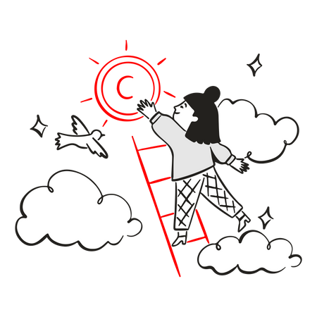 Woman catching money from sky  Illustration