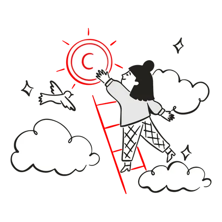 Woman catching money from sky  Illustration