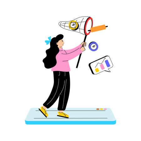 Woman Catching Money  Illustration