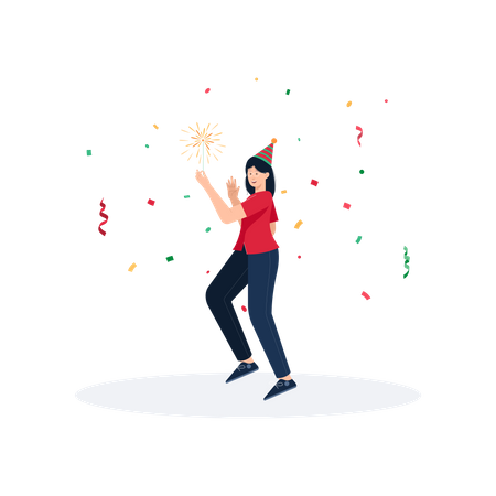 Woman celebrate Christmas with confetti  Illustration