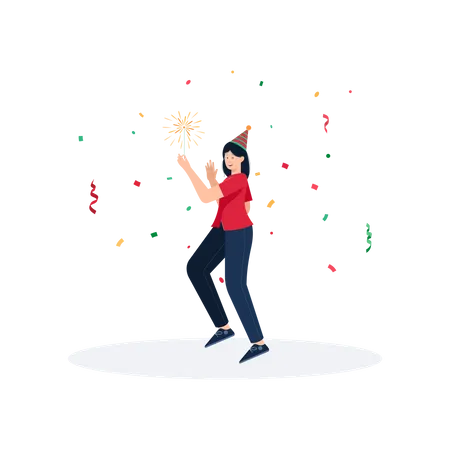 Woman celebrate Christmas with confetti  Illustration
