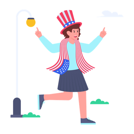 Woman Celebrate Independence Day Illustration