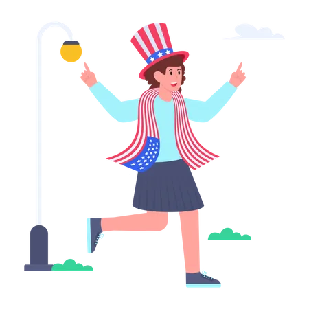 Woman Celebrate Independence Day Illustration