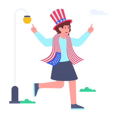 Woman Celebrate Independence Day  Illustration