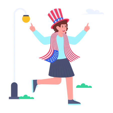 Woman Celebrate Independence Day  Illustration