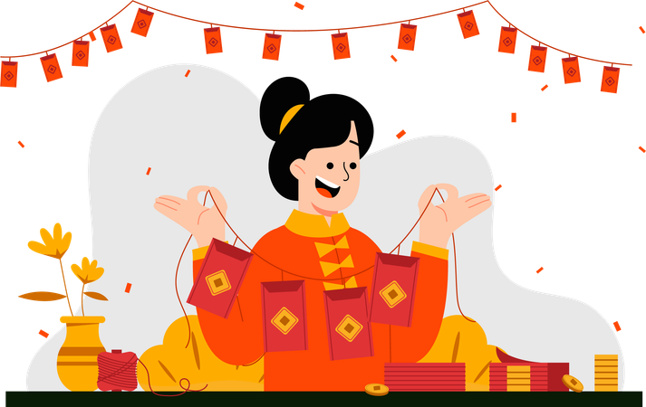 Woman celebrate lunar new year  Illustration