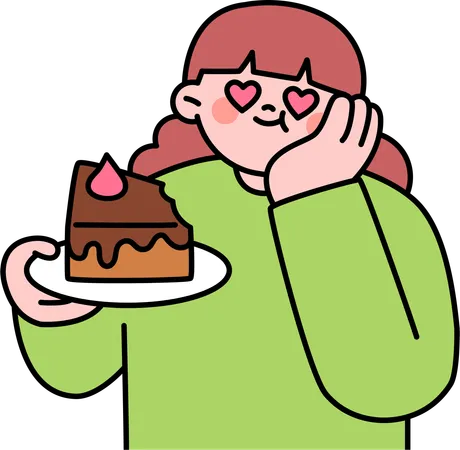 여자는 초콜릿 케이크로 생일을 축하합니다  일러스트레이션