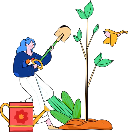 Woman celebrating Arbor day  Illustration