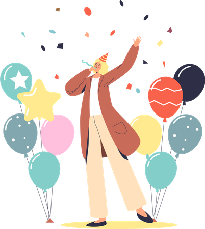 Woman celebrating birthday or holiday event Illustration