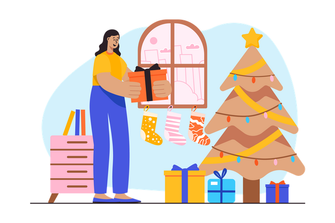 Woman celebrating christmas  Illustration