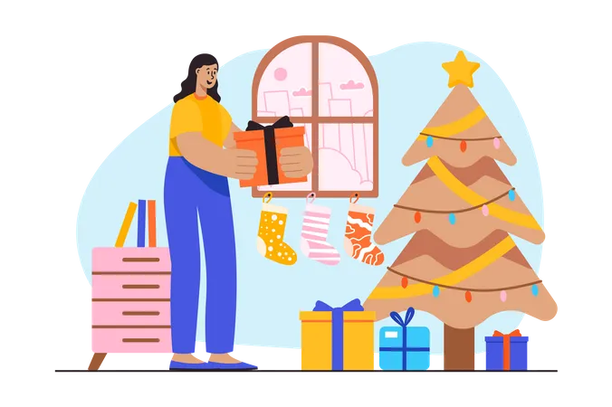 Woman celebrating christmas  Illustration