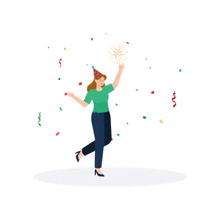 Woman celebrating Christmas with confetti  Illustration