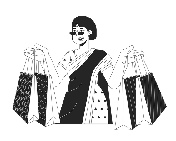 Woman celebrating Diwali with gift bags  Illustration