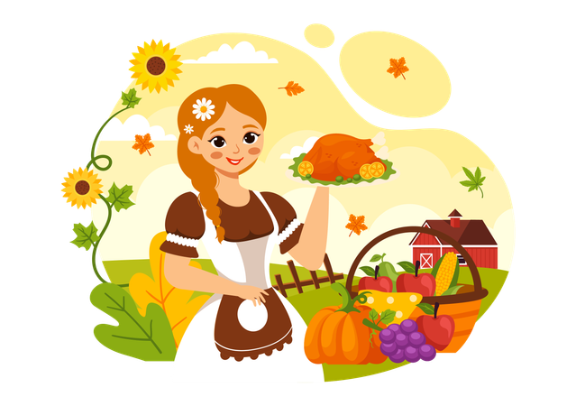 Woman celebrating Happy Thanksgiving Day  Illustration