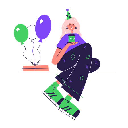 Woman celebrating her birthday Illustration