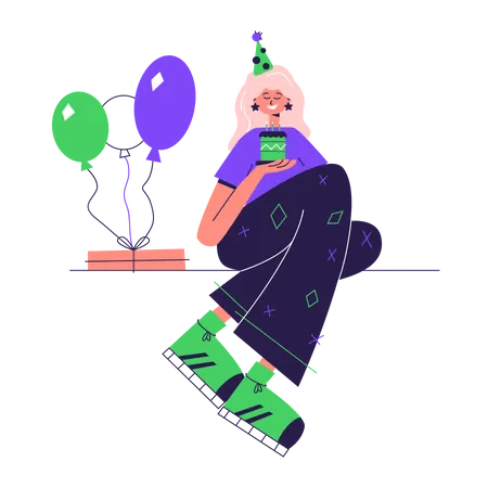 Woman celebrating her birthday  Illustration