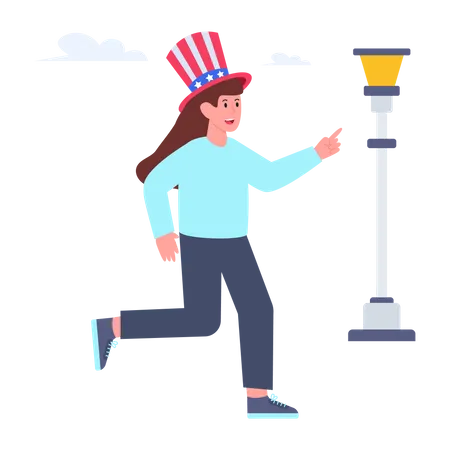 Woman Celebrating Independence Day  Illustration