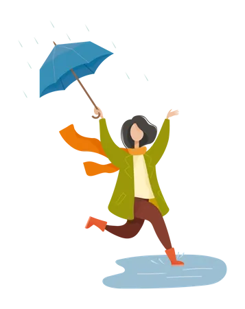 Woman celebrating monsoon season Illustration