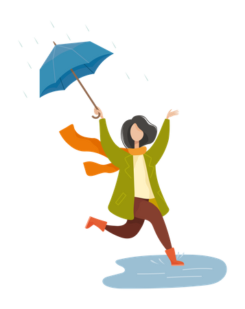 Woman celebrating monsoon season  Illustration