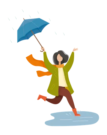 Woman celebrating monsoon season  Illustration