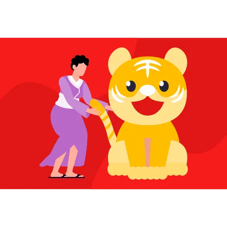 Woman with chinese tiger  Illustration
