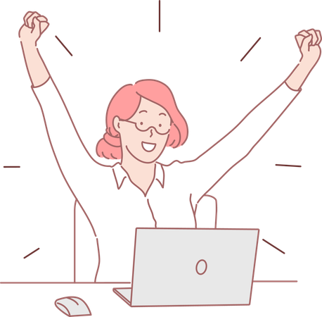 Woman celebrating online achievement  Illustration