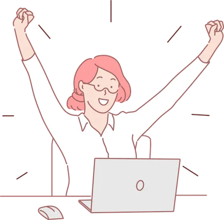 Woman celebrating online achievement  Illustration