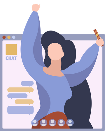 Woman celebrating online party  Illustration