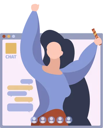 Woman celebrating online party  Illustration