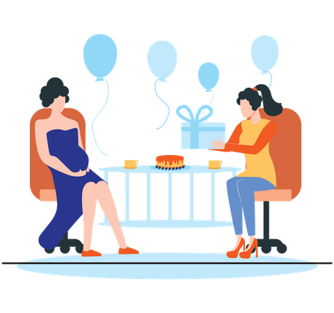 Woman celebrating pregnancy with friend Illustration