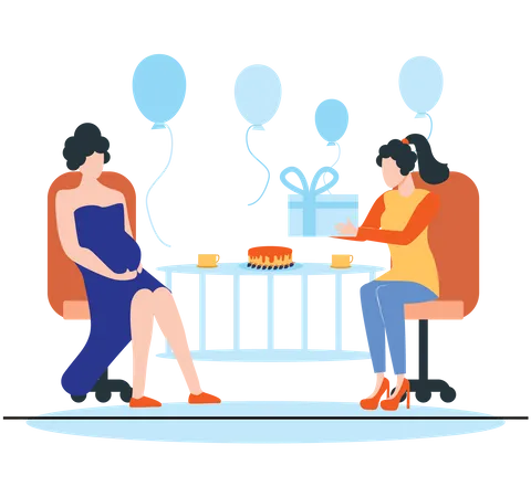 Woman celebrating pregnancy with friend  イラスト