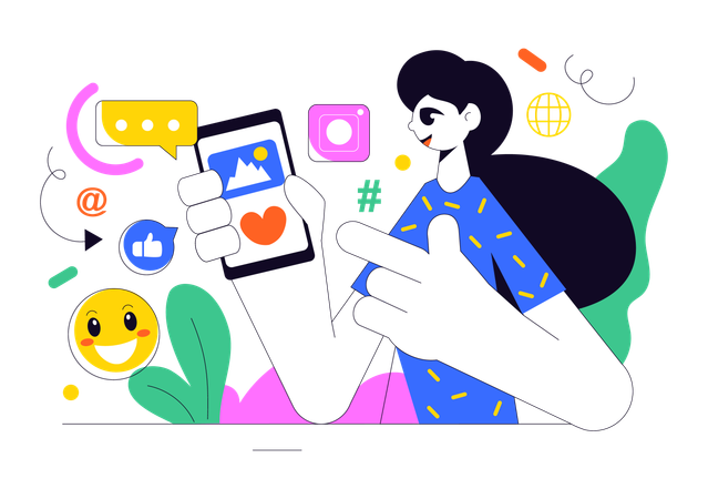 Woman celebrating social media day  Illustration