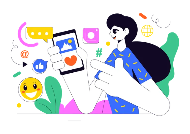 Woman celebrating social media day  Illustration