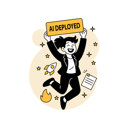 Woman Celebrating Successful AI Deployment  Illustration