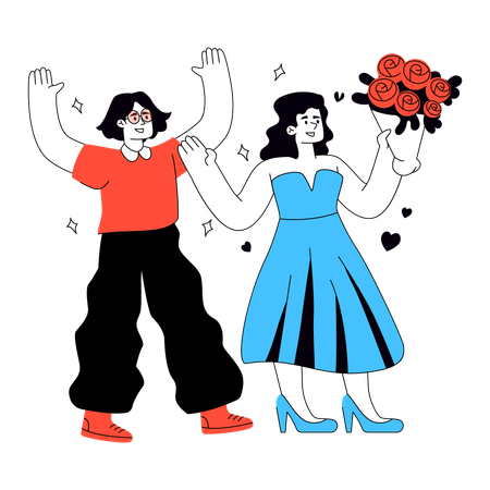 Woman Celebrating Valentine's Day  Illustration