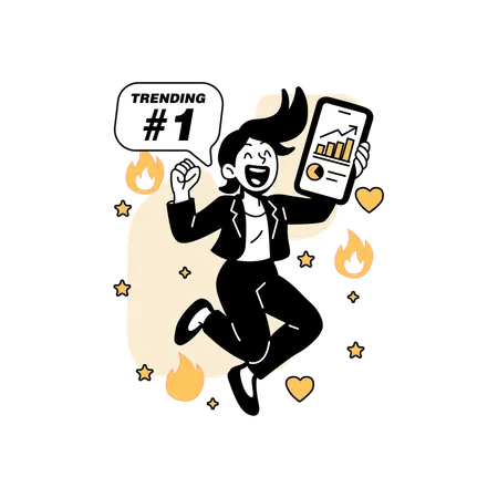 バイラルキャンペーンの成功を祝う女性  イラスト