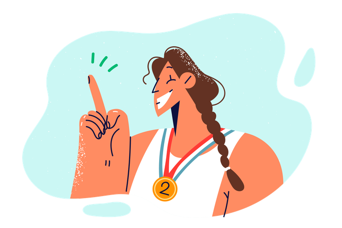 Woman champion with sports medal have secured second place  Illustration