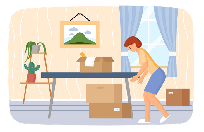 Woman changes place of residence Illustration