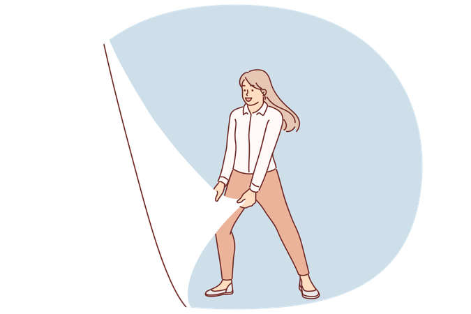 Woman changes reality by turning over imaginary page, wanting to change world for better  Illustration